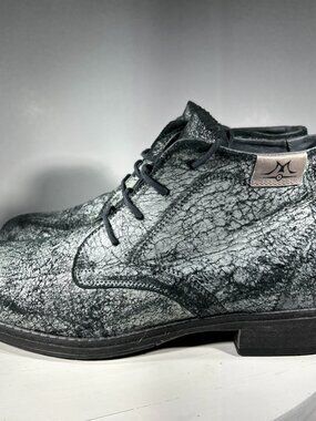 Italian Leather Womens Casual Ankle Boots Size 10.5 EU 41 Gray Black Chukka Shoe